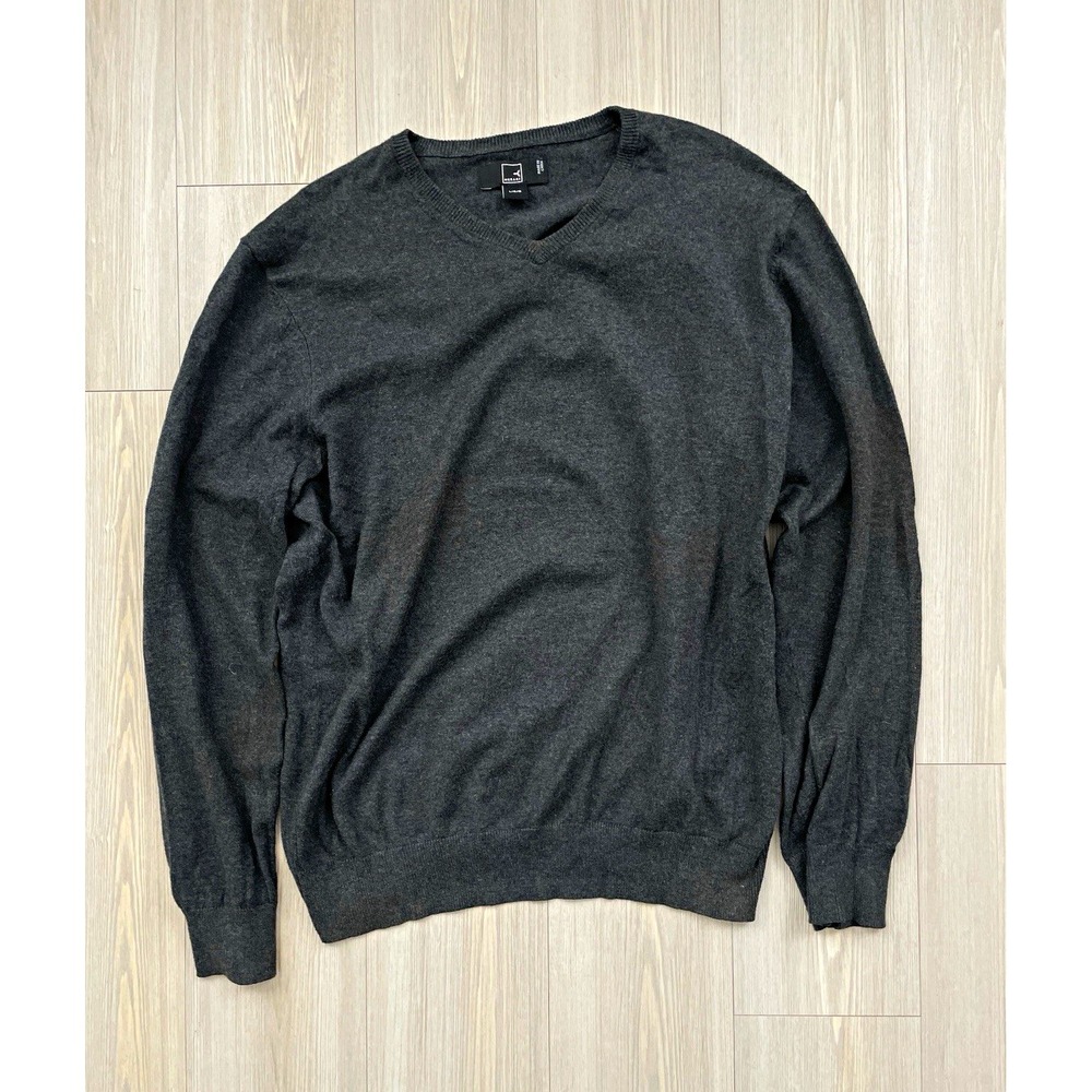 Meraki Men's Gray 100% Cotton Knit V-Neck Pullover Sweater Long Sleeve Size L